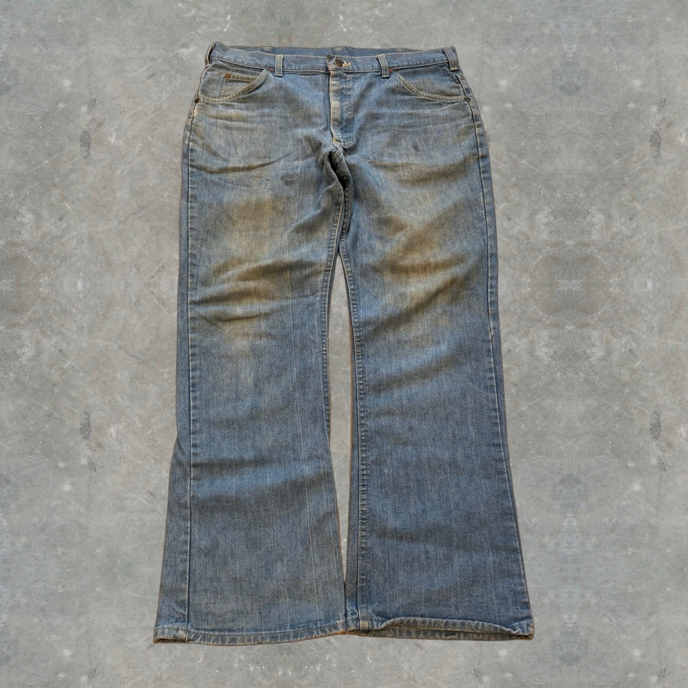 1970s Vintage Lee Riders Flare Jeans Mens 36W Blue Denim 70s Workwear Light Wash